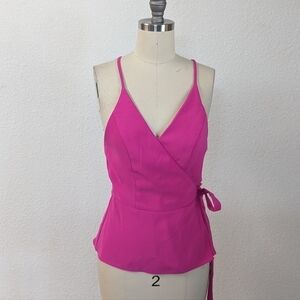 Amanda Uprichard V Neck Peplum Wrap Top Pink S preppy barbiecore summer